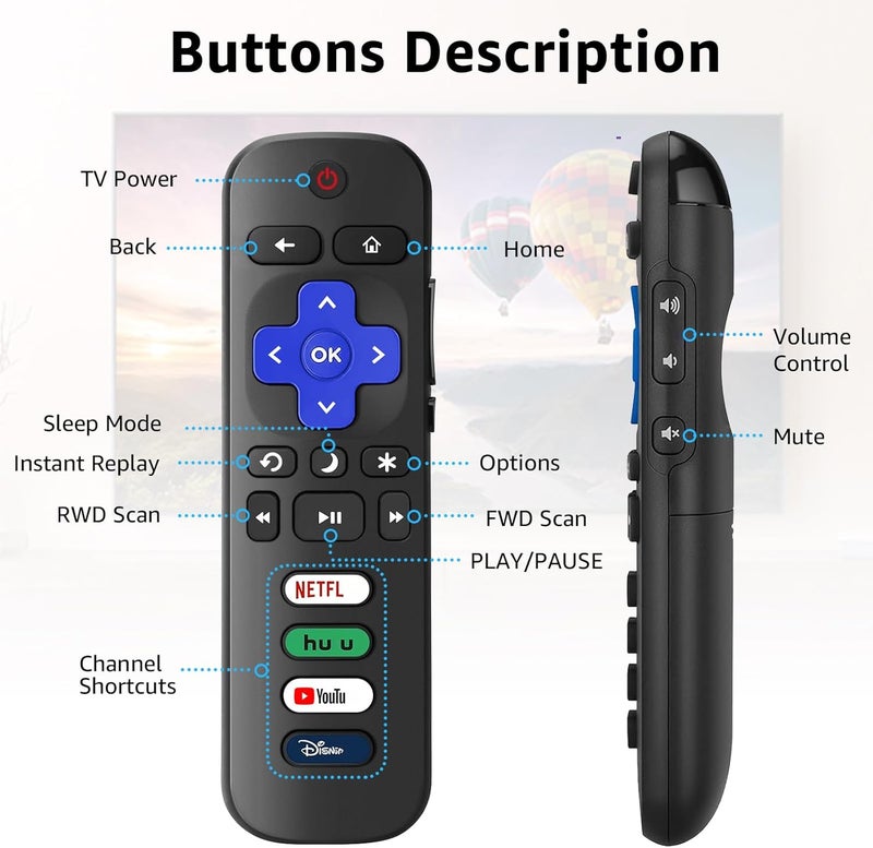 SOTATOO (عبوة من 2) جهاز تحكم بديل لتلفاز Roku مع غلاف واقي ناعم (يتوهج في الظلام) ، جهاز تحكم عالمي لتلفازات TCL Roku/Hisense Roku/Onn Roku/Sharp Roku/Element Roku/Philips Roku الذكية - Image 3